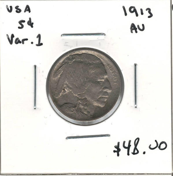 United States: 1913 5 Cent Variety 1 AU50