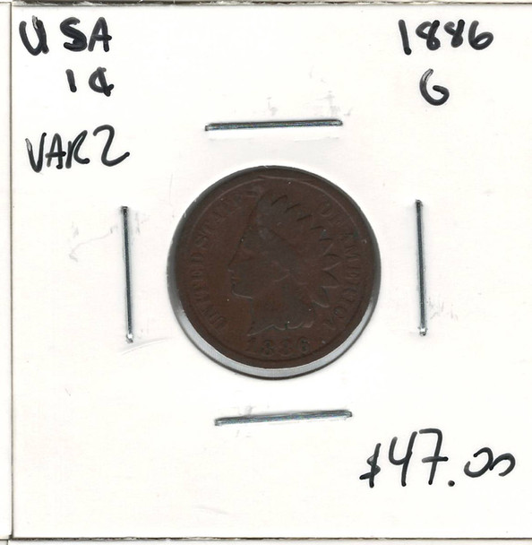 United States: 1886 1 Cent Variety 2  G4