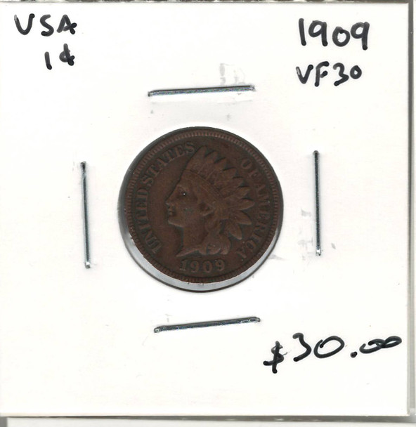 United States: 1909 1 Cent VF30
