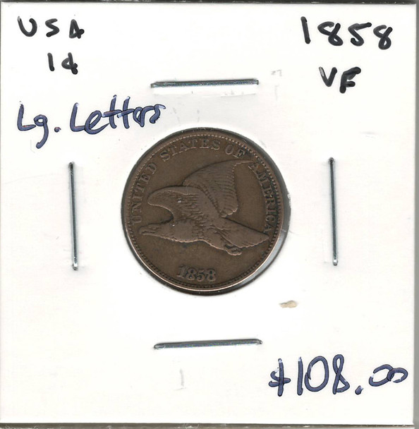 United States: 1858 1 Cent Large Letters  VF20