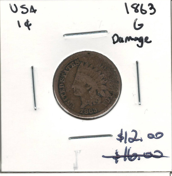 United States: 1863 1 Cent G4 Damaged