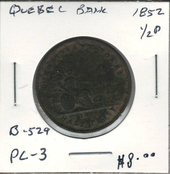 Quebec Bank: 1852 Half Penny PC-3