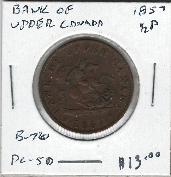 Bank of Upper Canada: 1857  Half Penny PC-5D