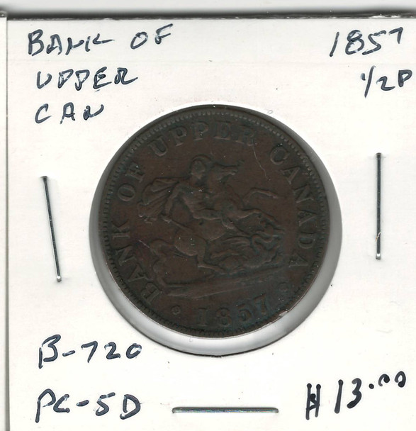 Bank of Upper Canada:  1857 Half Penny  PC-5D