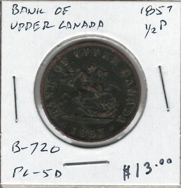 Bank of Upper  Canada: 1857 Half Penny PC-5D