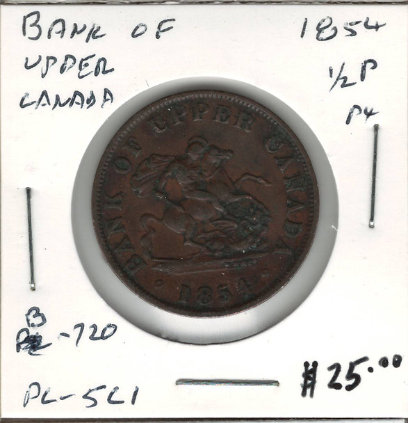 Bank of Upper Canada: 1854  Half Penny P4  PC-5C1