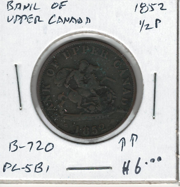 Bank of Upper Canada: 1852  Half Penny  PC-5B1