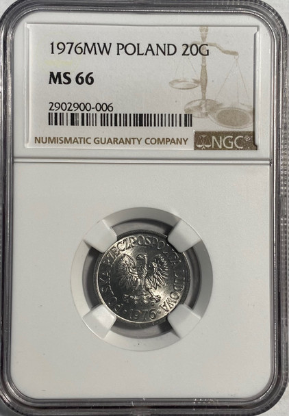 Poland: 1976MW 20 Groszy NGC MS66