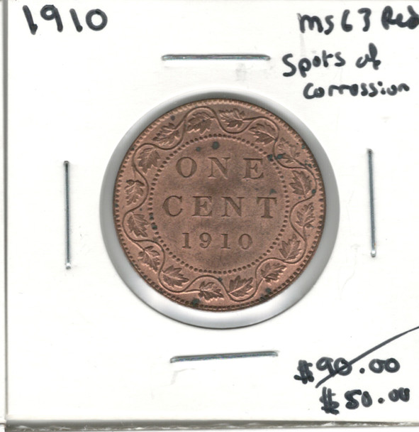 Canada: 1910 1 Cent MS63 Red with Corrosion Spots
