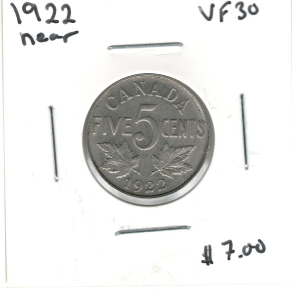 Canada: 1922 5 Cent  Near Rim  VF30