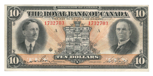 Canada: 1927 Royal Bank of Canada $10 Banknote VF30