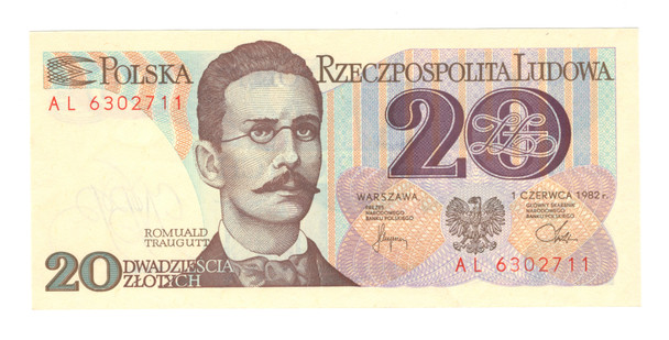Poland: 1982 20 Zlotych Banknote AL