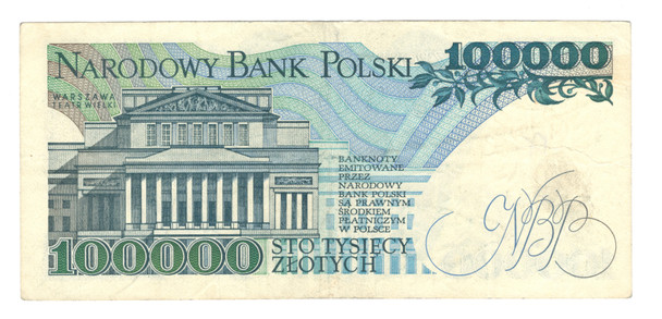 Poland: 1990 100000 Zlotych Banknote BZ with Pen Marking
