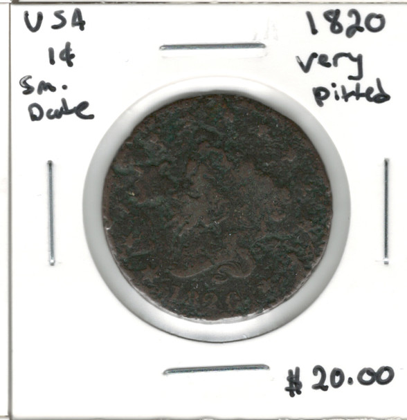 United States: 1820 1 Cent Small Date Very Pitted