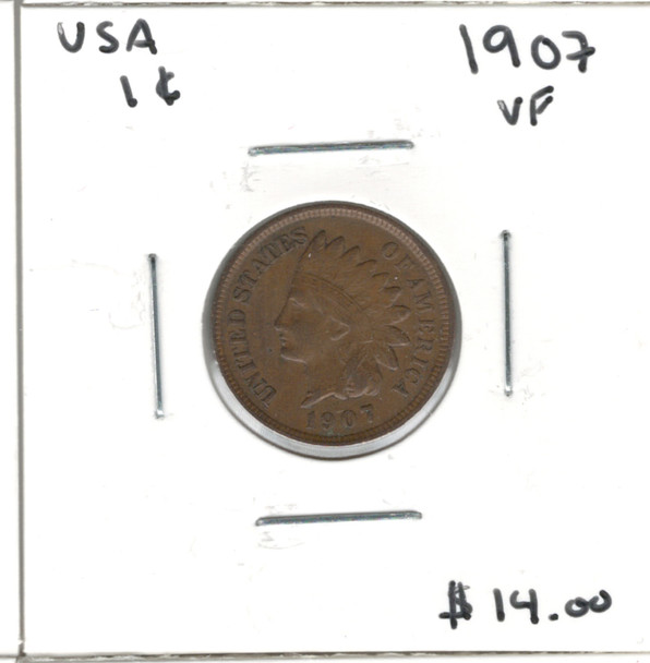 United States:  1907  1 Cent  VF20