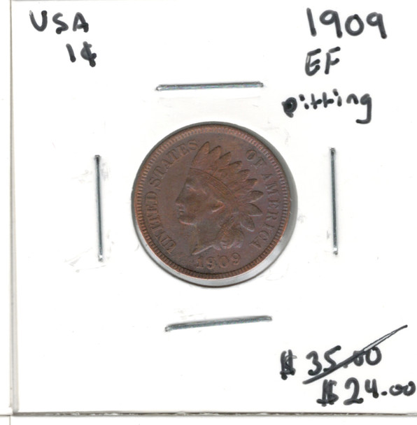 United States: 1909 1 Cent EF40 with Pitting