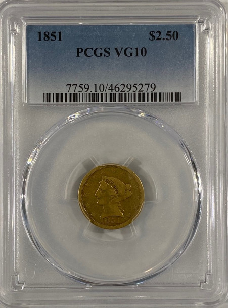 United States: 1851 $2.50 Gold PCGS VG10