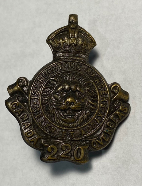 Canada: WWI 12th Regiment York Rangers Regiment 220 Collar Badge