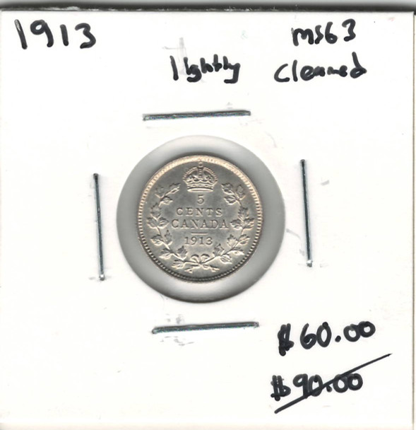 Canada: 1913 5 Cent MS63 Lightly Cleaned