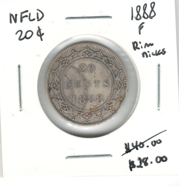 Canada: Newfoundland: 1888 20 Cent F12 with Rim Nicks