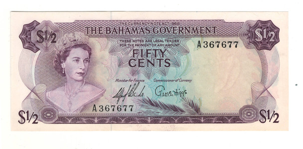 Bahamas: 1965  1/2 Dollar Banknote