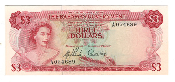 Bahamas: 1965  $3 Banknote