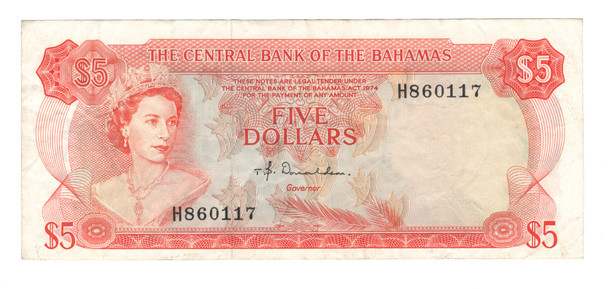 Bahamas: 1974 $5 Banknote