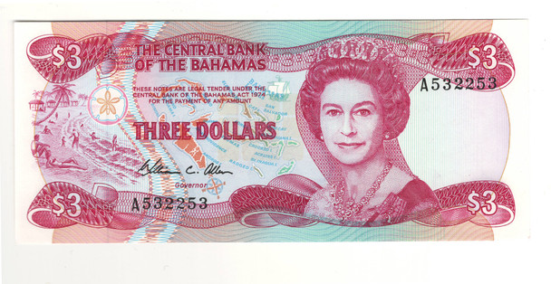 Bahamas: 1974 (1984) $3 Banknote