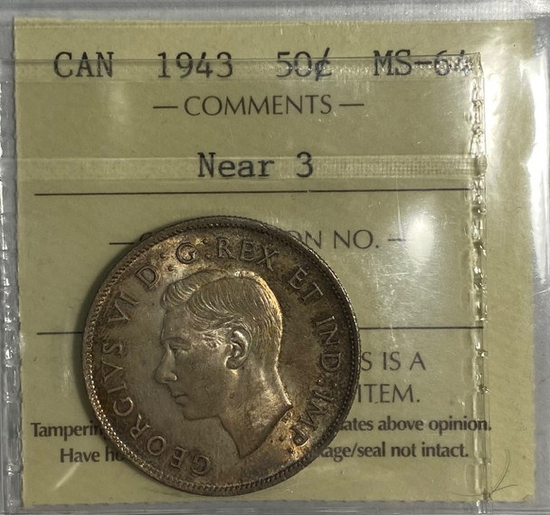 Canada: 1943 50 Cents Near 3 ICCS MS64
