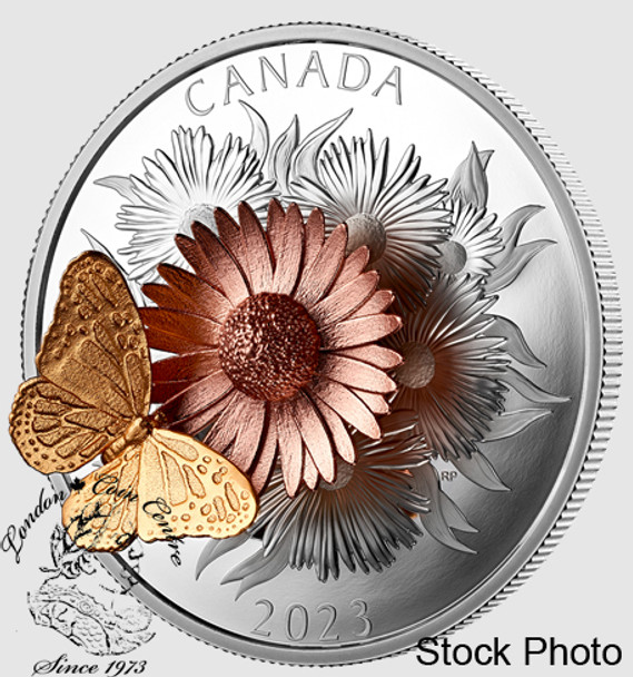 Canada: 2023 $50 The Monarch And The Bloom 5 oz Pure Silver Coin Butterfly