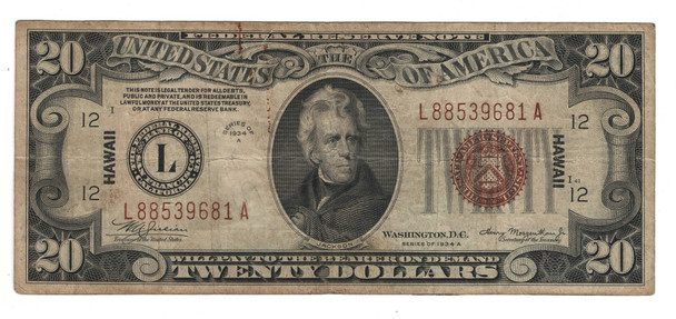 United States: 1934A $20  Banknote Hawaii