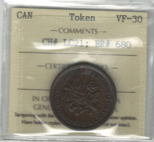 Canada: Lower Canada: Token Breton 680, CH. LC21 ICCS VF30