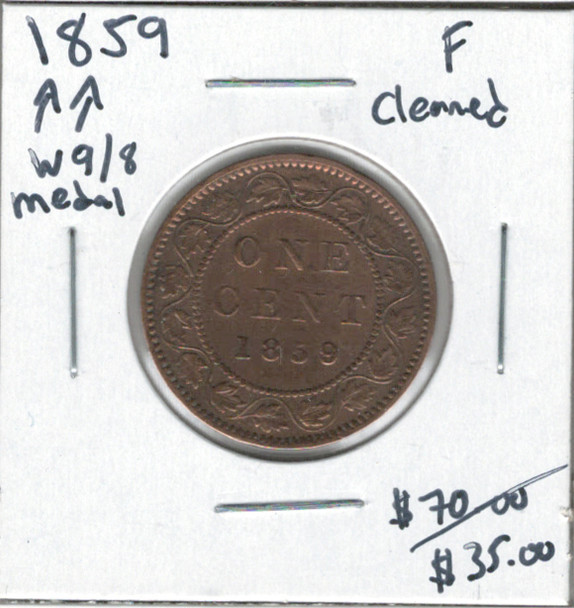 Canada: 1859 1 Cent W9/8 Medal F12 Cleaned