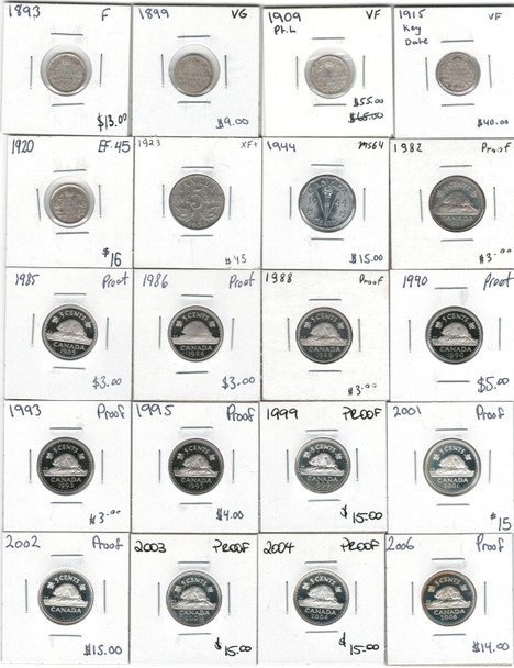Canada: 1893 - 2006 5 Cent Nickel Coin Collection Bulk Lot Includes Silver (20 Pieces)  *See Photos*