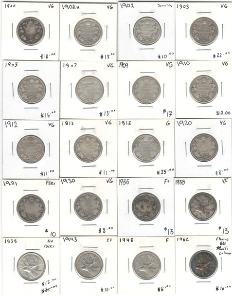 Canada: 1900 - 1962 25 Cent Quarter Coin Collection Bulk Lot Includes Silver (20 Pieces)  *See Photos*