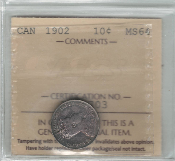 Canada: 1902 10 Cent ICCS MS64