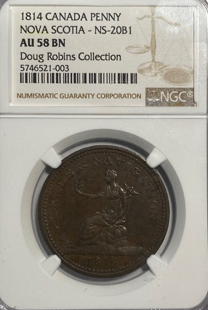 Canada: Nova Scotia: 1814 Penny Token; Breton 962, CH. NS-20B1 NGC AU58BN