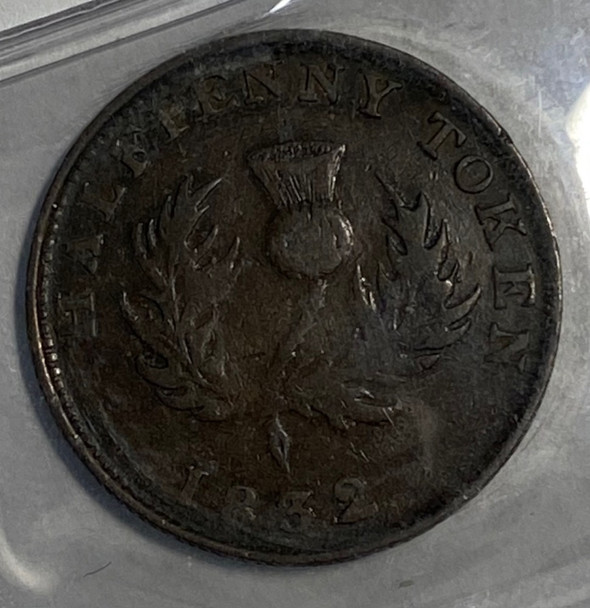 Canada: Nova Scotia: 1832 Half Penny Token; Breton 871, CH. NS-3A4 ICCS VF30