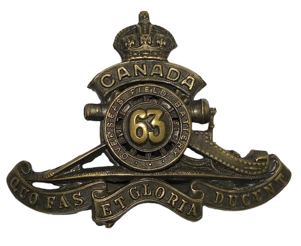 Canada: WWI CEF 63rd Overseas Field Battery Cap Badge Guelph