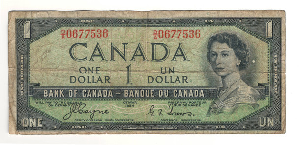 Canada: 1954 $1 Bank Of Canada Devil's Face Banknote D/A