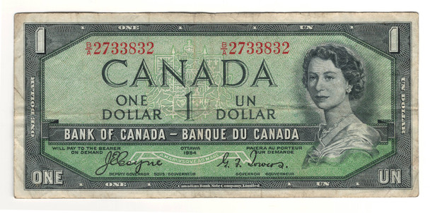 Canada: 1954 $1 Bank Of Canada Devil's Face Banknote  B/A