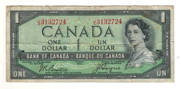 Canada: 1954 $1 Bank Of Canada Devil's Face  Banknote J/A