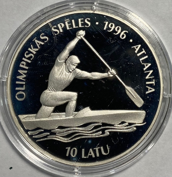 Latvia: 1994 10 Latu Olympics Canoeing Silver Coin