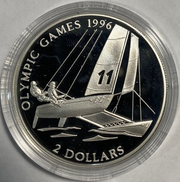 Bahamas: 1995 2 Dollars Olympics Sailing Silver Coin