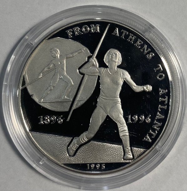 Laos: 1996 50 Kip Olympics Javelin Silver Coin