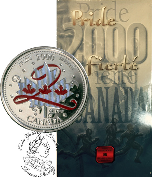 Canada: 2000 25 Cent Pride Coloured Coin in Folder *With Writing*