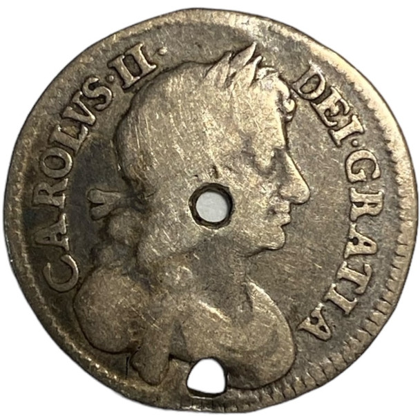 Great Britain: 1673 4 Pence Carolvs II Holed