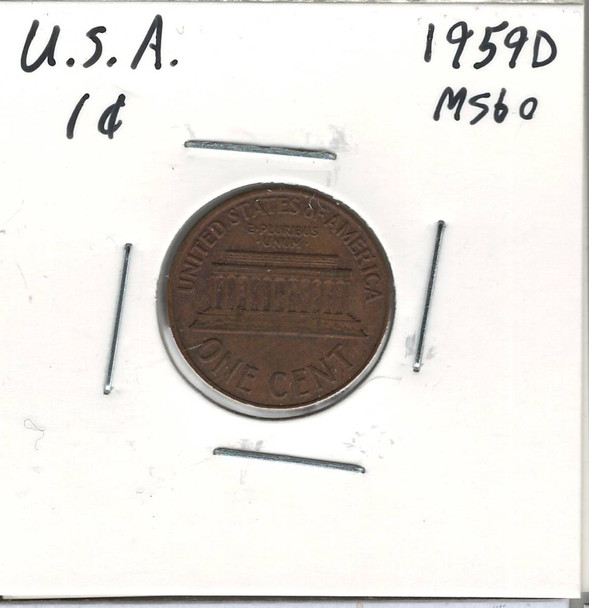 United States: 1959D 1 Cent MS60