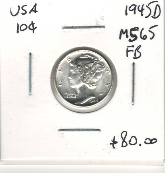 United States: 1945D 10 Cent MS65 FB
