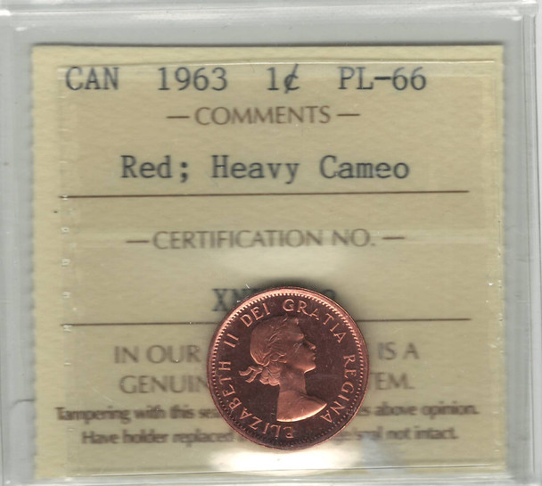 Canada: 1963 1 Cent ICCS PL66 Red Heavy Cameo